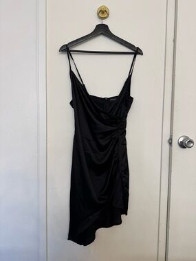 PrettyLittleThing Black Asymmetric Slip Dress with Spaghetti Straps